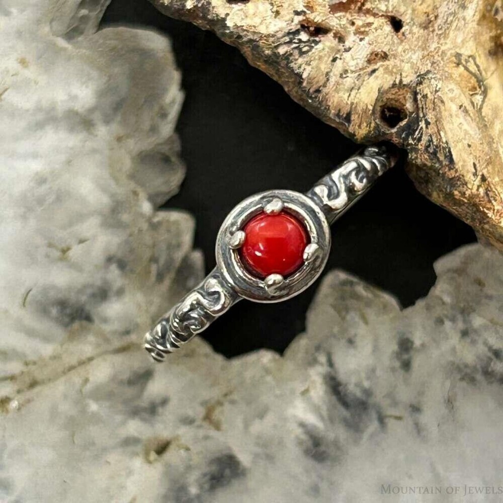Carolyn Pollack Sterling Silver Round Red Jasper Decorated Slim Ring For Women